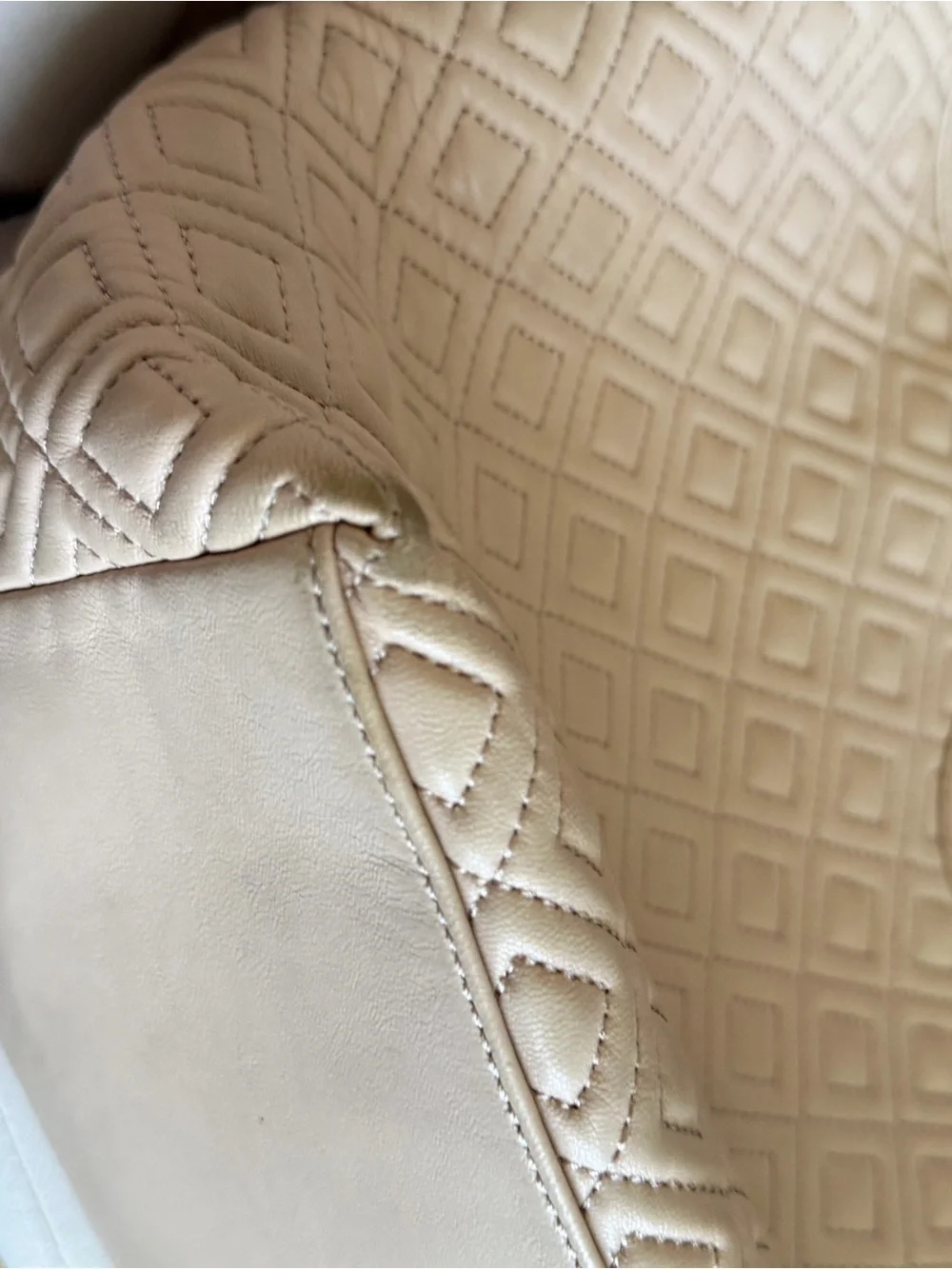 Tory Burch Marion Beige Quilted Leather Tote